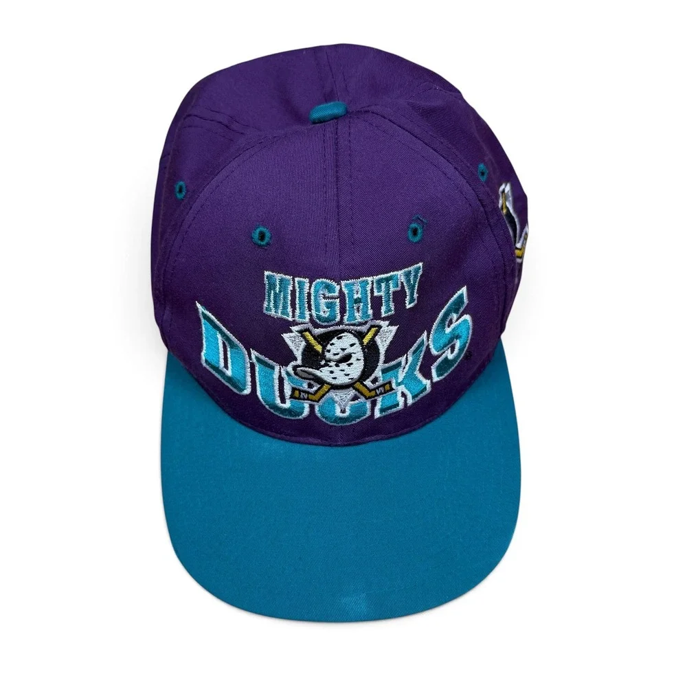 Vintage Mighty Ducks Anaheim NHL Snapback Hat The G Cap Purple Teal Retro Cap